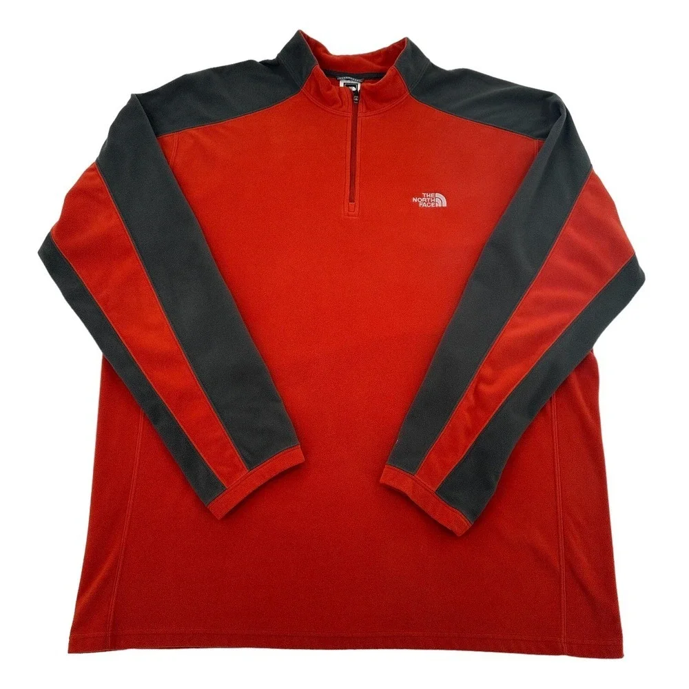 The North Face TKA 100 Fleece Pullover  Red Grey Quarter Zip Jacket Mens XXL